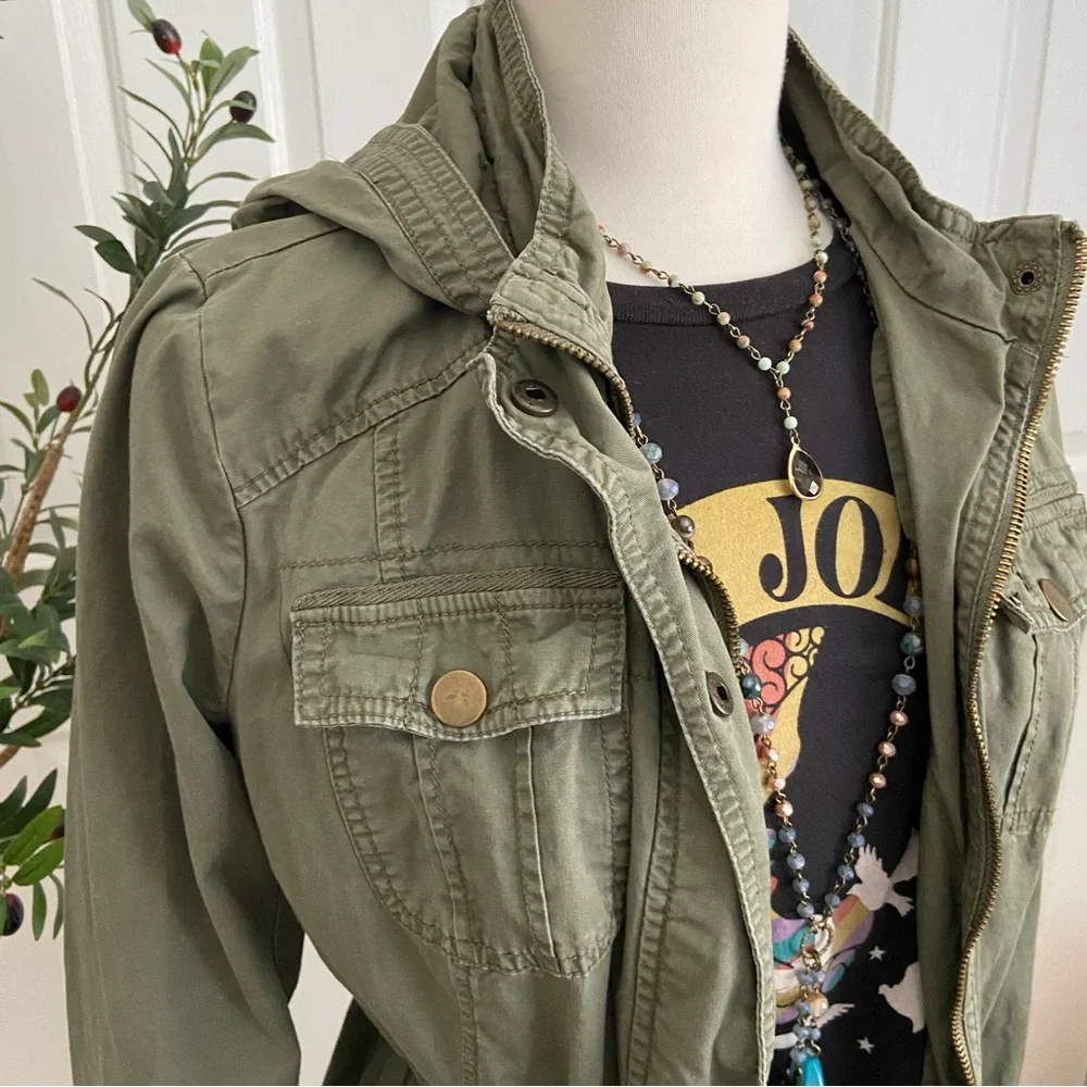 Cargo Utility Hoodie Jacket, Military Vibe, Adjustable Gathered Waist - Picture 4 of 14